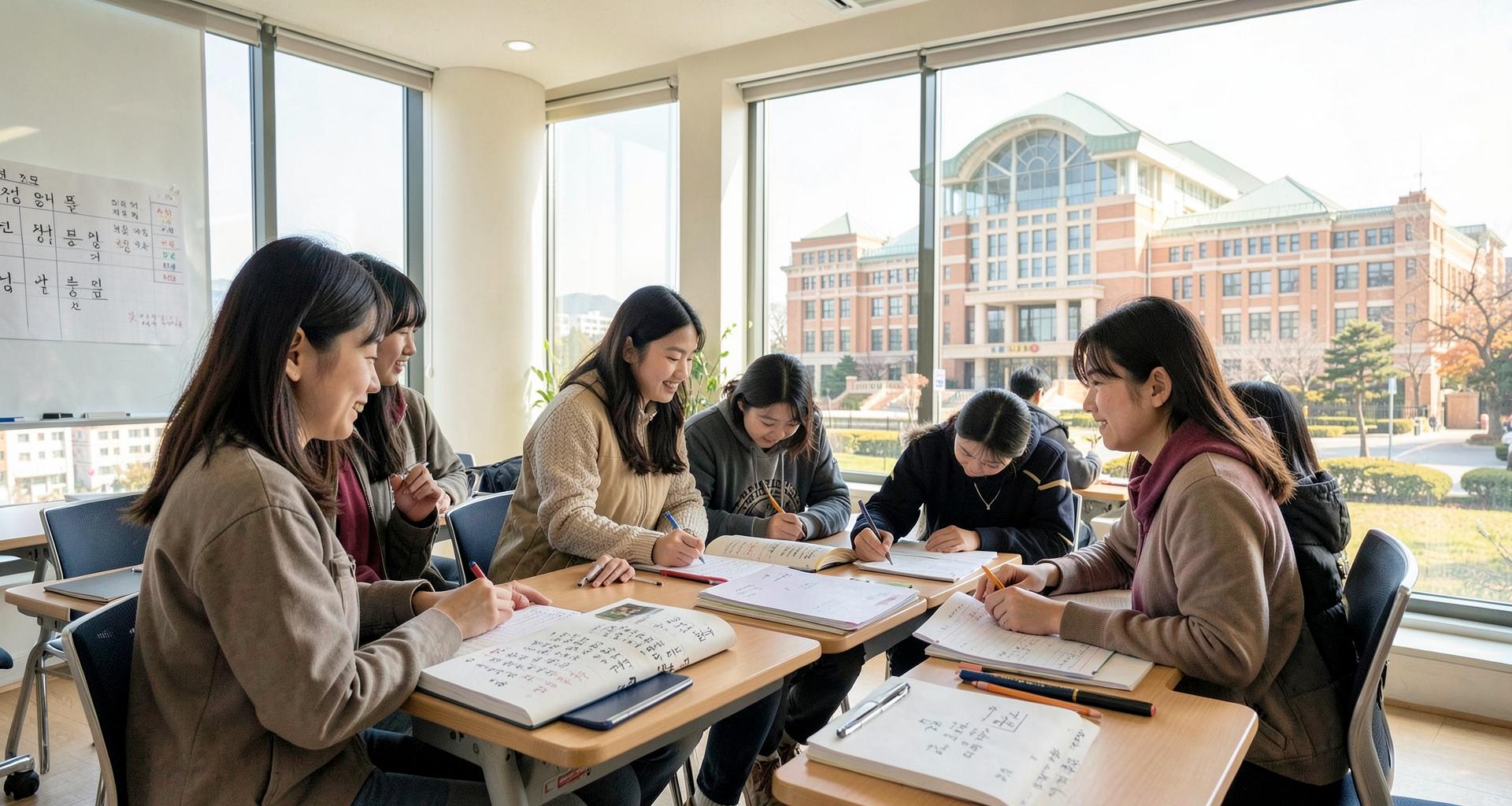 Students studying Korean at Hanyang University